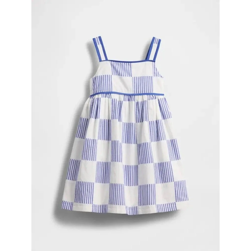 Baby Gap Poplin Patchwork Dress, Blue and White, Size 5T